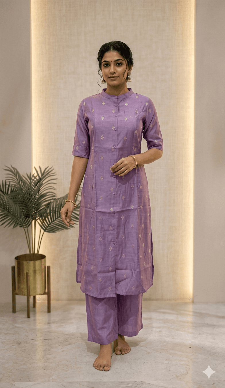 lavender Muslin-silk blend co-ord set — muslin