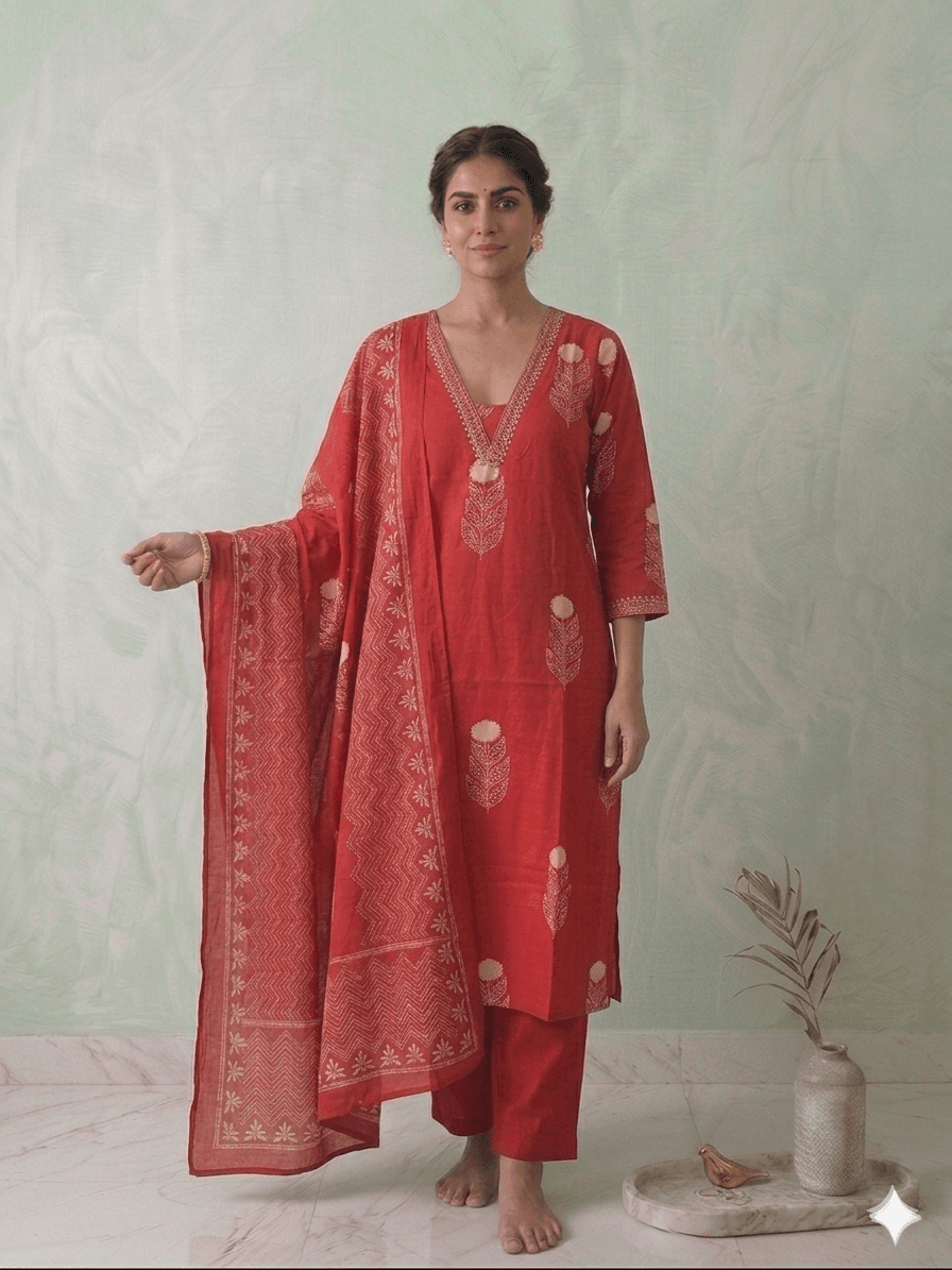 Coral printed cotton 3pc set — Cotton