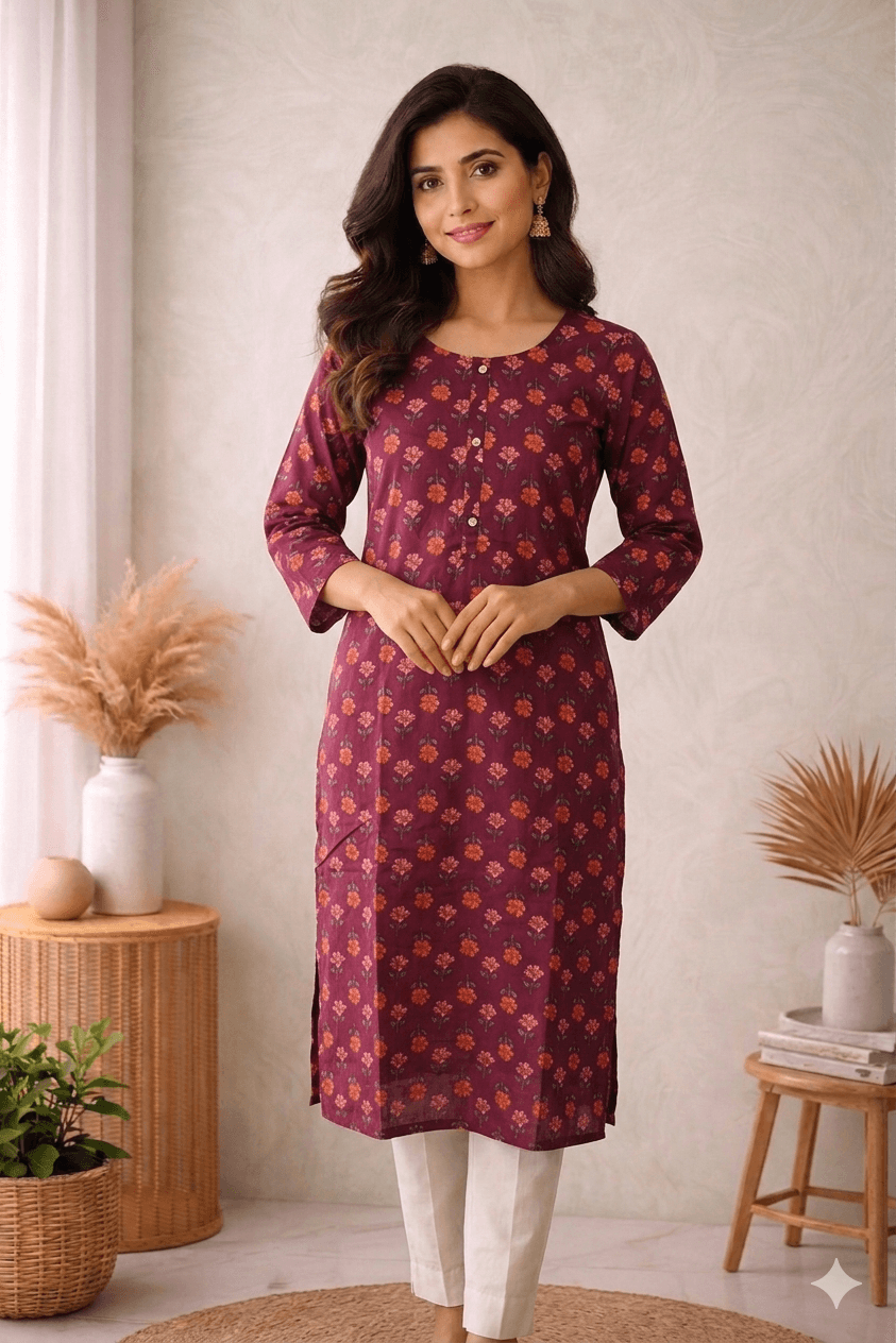 Maroon cotton kurta — Cotton