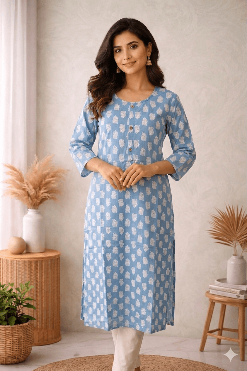 Blue cotton kurta