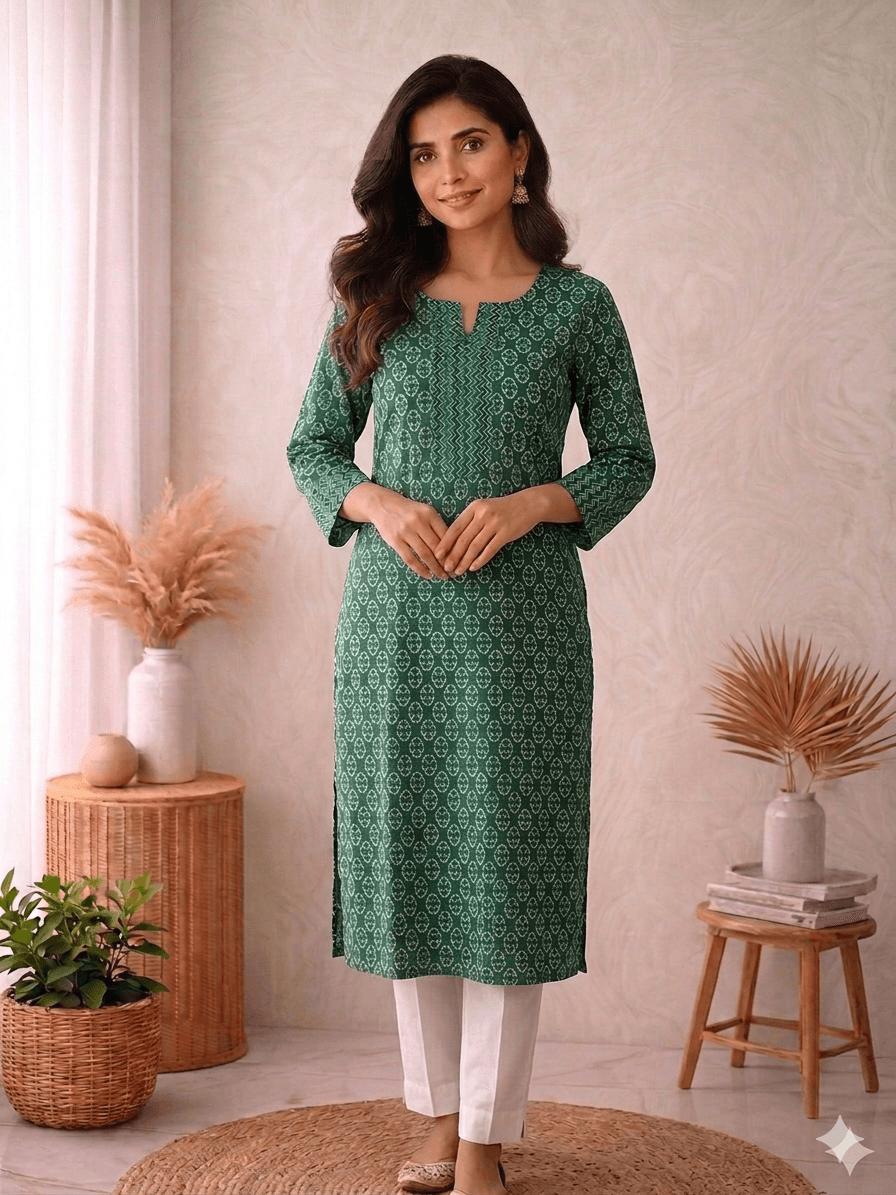 Green cotton kurta