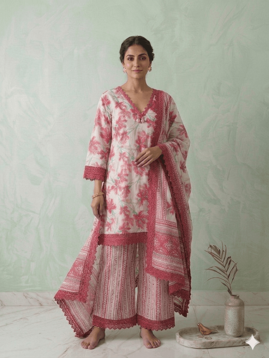 White and pink floral 3pc set