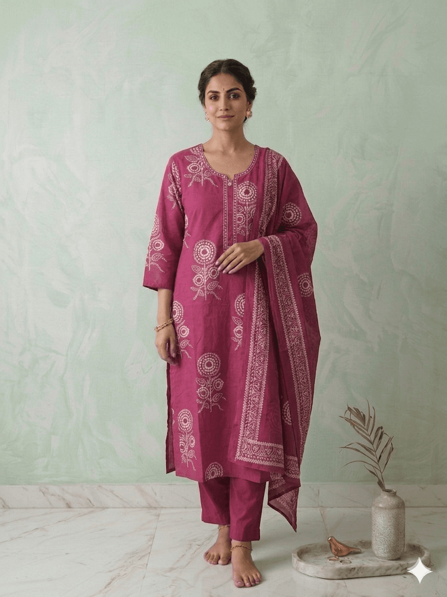 Pink printed suit set — Cotton