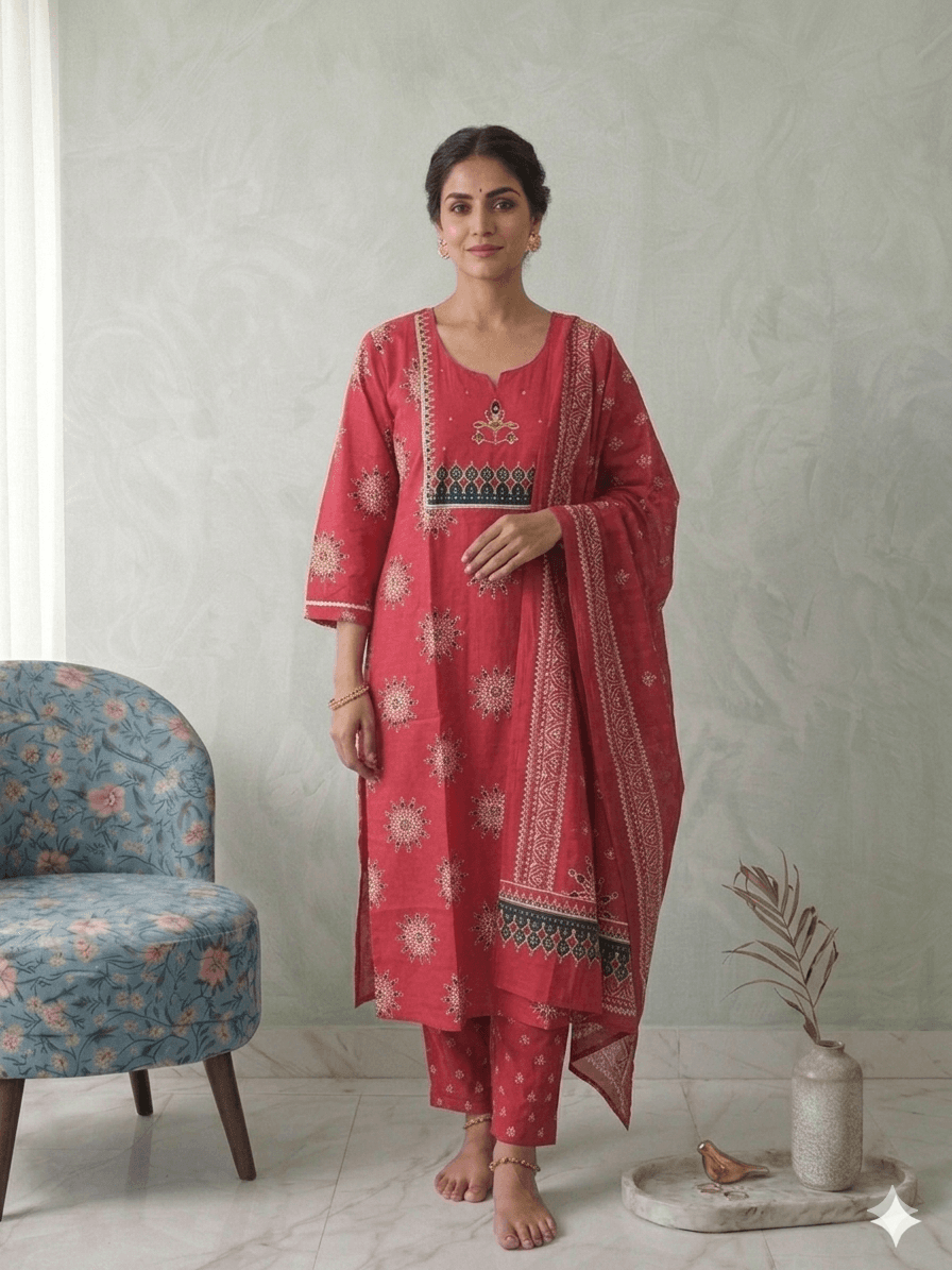 Red and blue printed set — Cotton