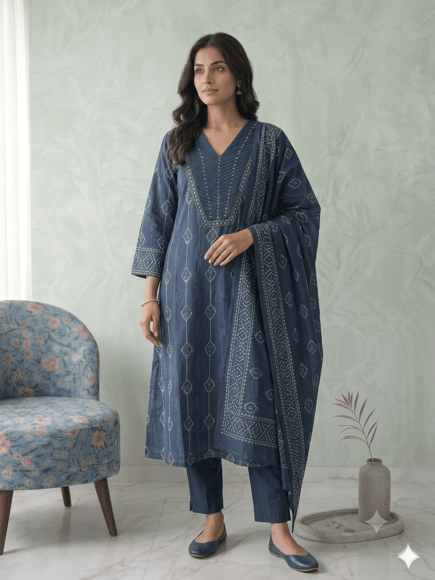 Peacock blue Aline suit set