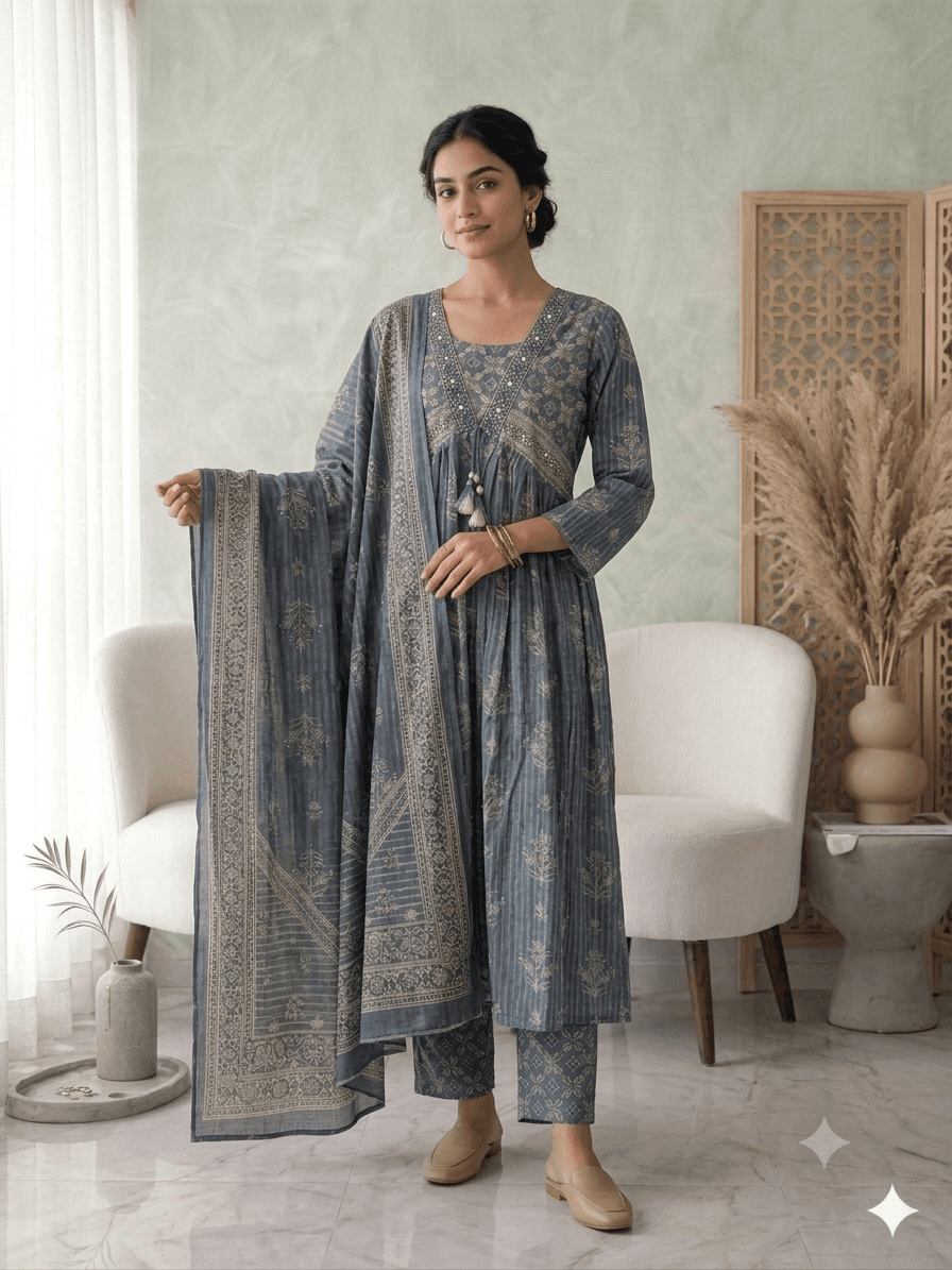 Slate blue Anarkali suit set