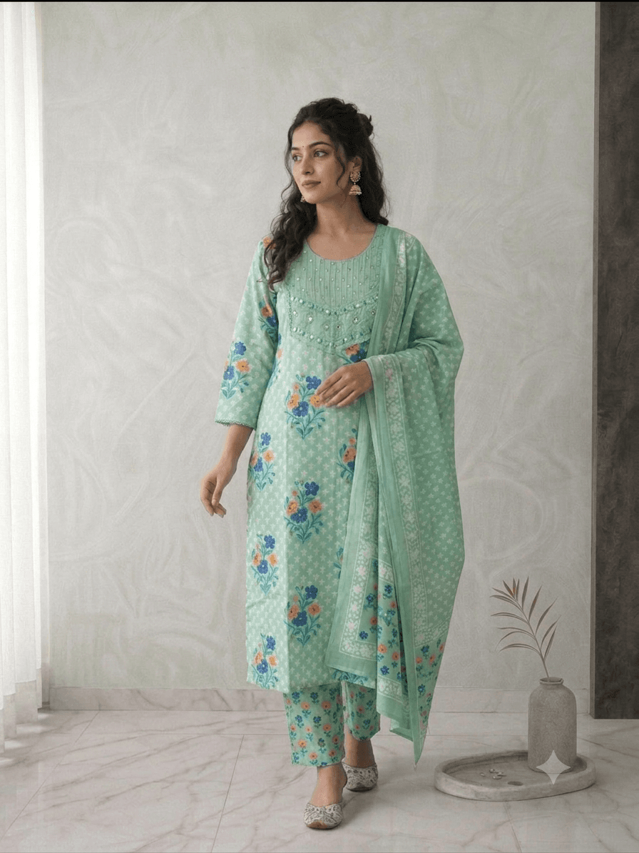 Mint green floral 3pc set