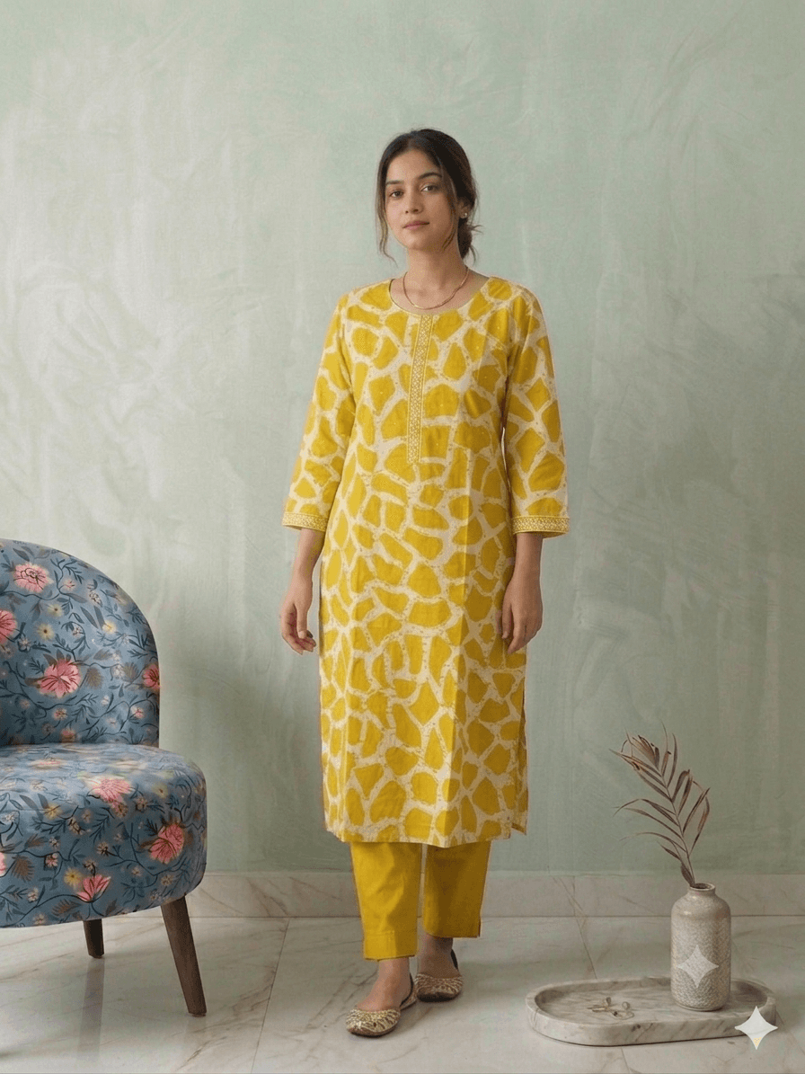 Yellow batik print cord set